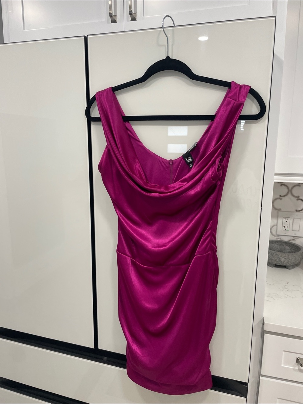 Love Fuchsia Satin Cowl Neck Mini Dress